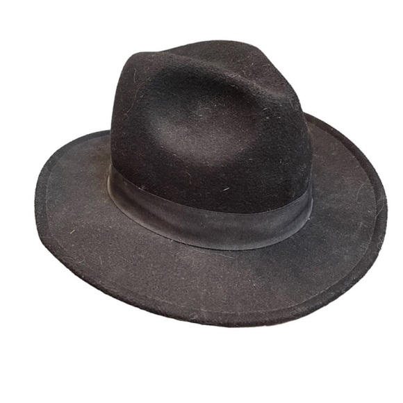 ♥️FEDORA H&M Women's Black Hat OS Rancher Western Cowgirl Felt Like Poly Panama - Picture 3 of 11